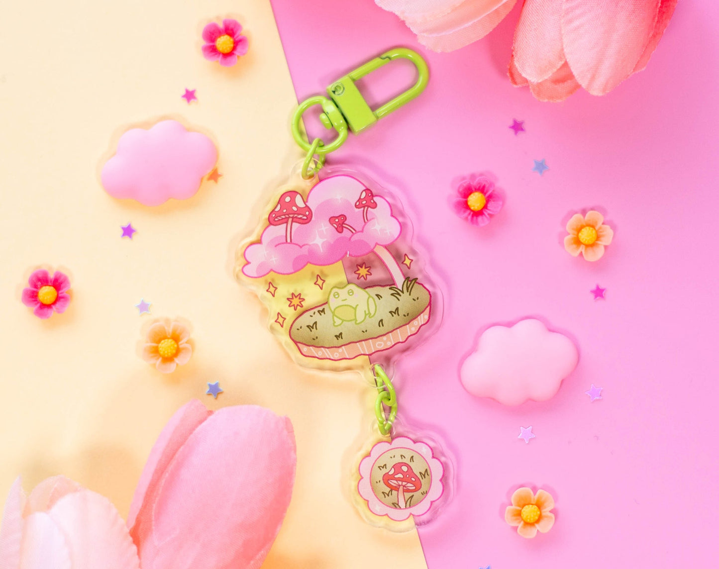 Mushroom Frog Linked Keychain