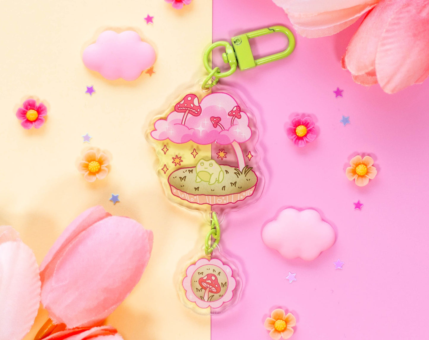 Mushroom Frog Linked Keychain